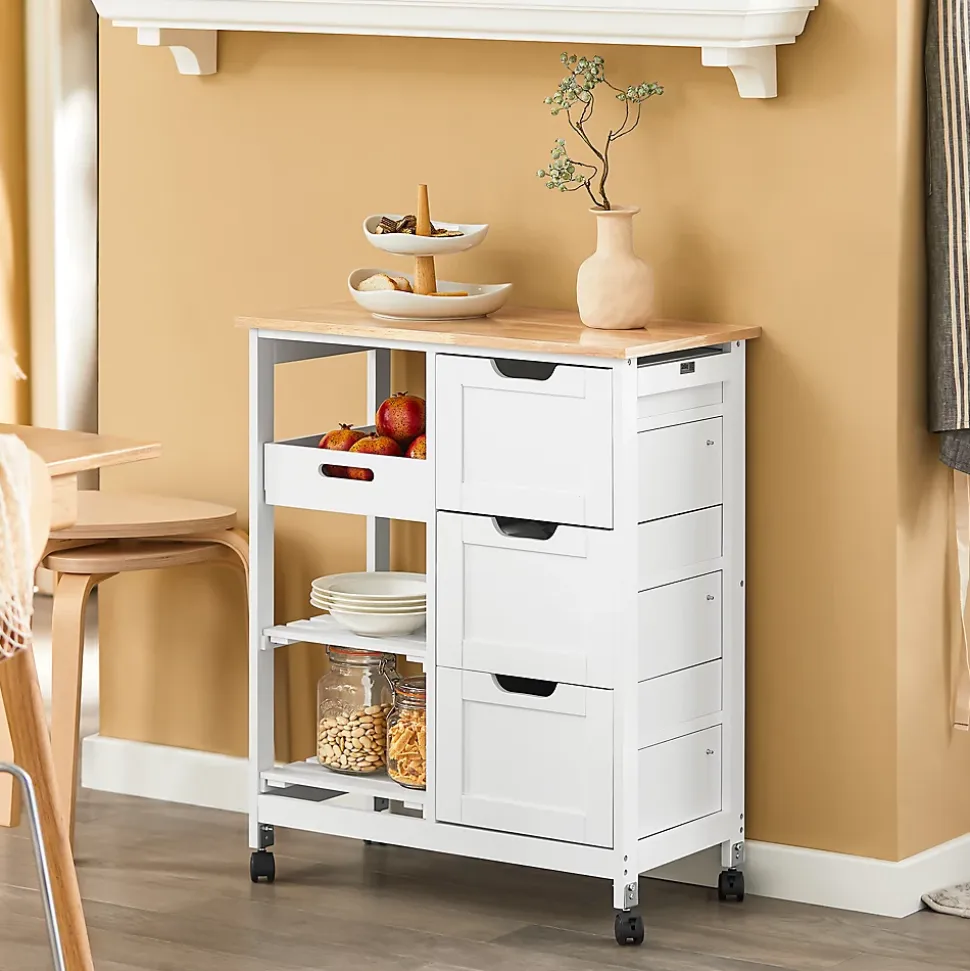 SoBuy FKW79-W Chariot de service desserte cuisine à roulettes avec table de rangement, prévente