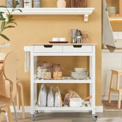 SoBuy FKW68-WN Chariot de Service Desserte à Roulettes Noir avec Meuble de Rangement Mobile