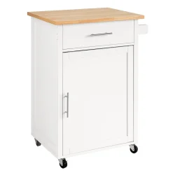 SoBuy FKW102-WN Desserte de cuisine blanche avec plan de travail, porte et tiroir, design naturel et fonctionnel