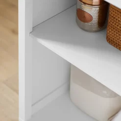 SoBuy FKW102-WN Desserte de cuisine blanche avec plan de travail, porte et tiroir, design naturel et fonctionnel