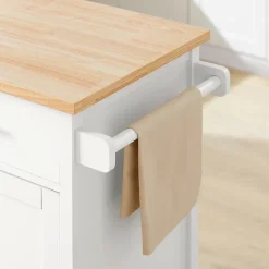 SoBuy FKW102-WN Desserte de cuisine blanche avec plan de travail, porte et tiroir, design naturel et fonctionnel