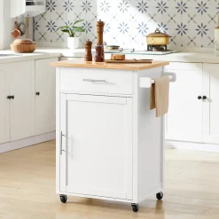 SoBuy FKW102-WN Desserte de cuisine blanche avec plan de travail, porte et tiroir, design naturel et fonctionnel
