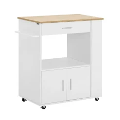 SoBuy FKW113-WN Desserte roulante multifonctionnelle avec étagère latérale, portes, tiroirs et porte-torchon - Blanc