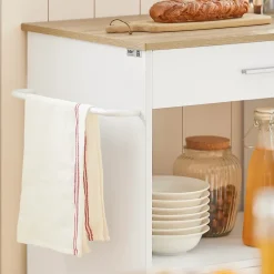 SoBuy FKW113-WN Desserte roulante multifonctionnelle avec étagère latérale, portes, tiroirs et porte-torchon - Blanc