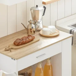 SoBuy FKW113-WN Desserte roulante multifonctionnelle avec étagère latérale, portes, tiroirs et porte-torchon - Blanc