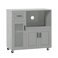 SoBuy FSB78-HG Meuble Micro-Ondes avec 3 Portes, 1 Tiroir et Roulettes - Blanc