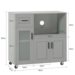 SoBuy FSB78-HG Meuble Micro-Ondes avec 3 Portes, 1 Tiroir et Roulettes - Blanc