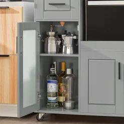 SoBuy FSB78-HG Meuble Micro-Ondes avec 3 Portes, 1 Tiroir et Roulettes - Blanc