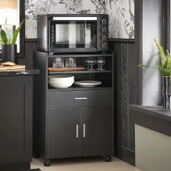 SoBuy FSB09-SCH Desserte micro-onde mobile avec roulettes, rangement pratique pour cuisine, couleur schiste