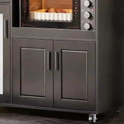 SoBuy FSB78-SCH Meuble Micro-Ondes avec 3 Portes, 1 Tiroir et Roulettes - Armoire de Cuisine Multi-Rangement Blanc
