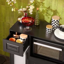 SoBuy FSB78-SCH Meuble Micro-Ondes avec 3 Portes, 1 Tiroir et Roulettes - Armoire de Cuisine Multi-Rangement Blanc