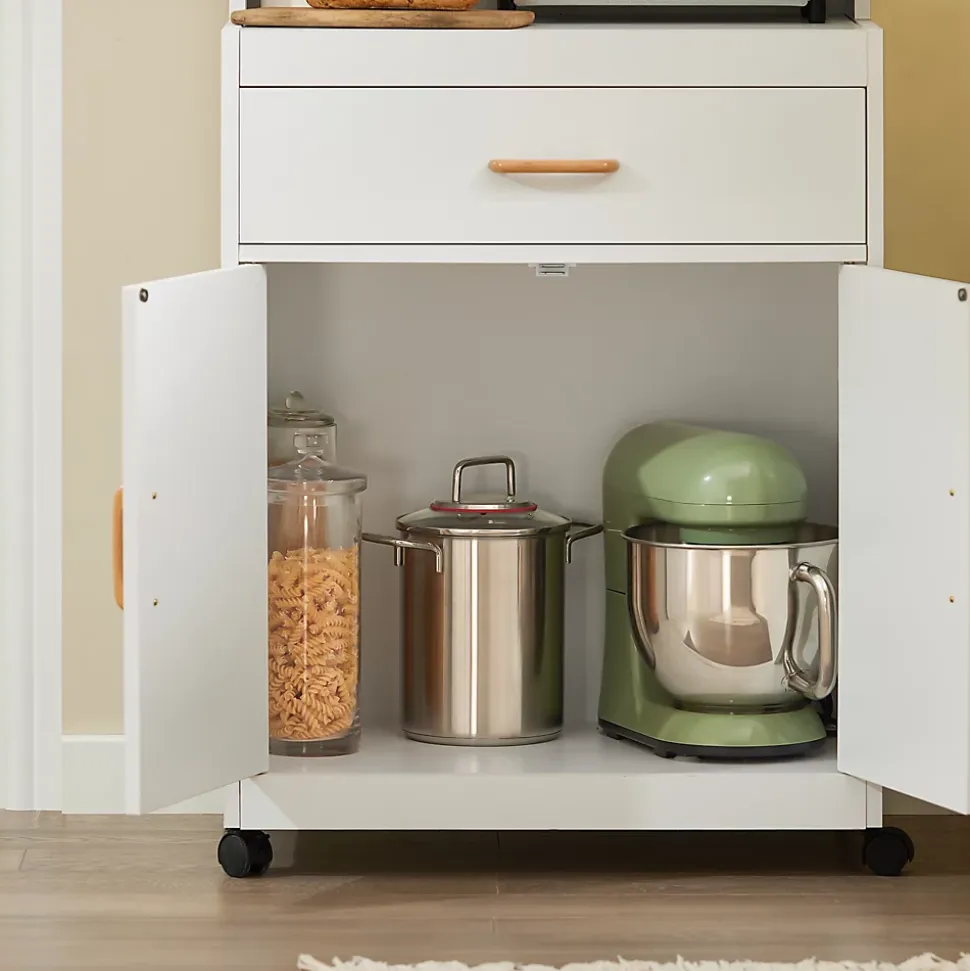 SoBuy FSB12-W Desserte Micro-onde à Roulettes Blanc Meuble de Rangement Cuisine Pratique