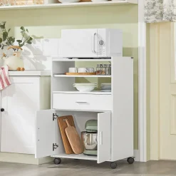 SoBuy FSB09-W Desserte micro-onde à roulettes, meuble de rangement cuisine pratique, blanc