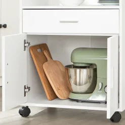 SoBuy FSB09-W Desserte micro-onde à roulettes, meuble de rangement cuisine pratique, blanc