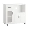 SoBuy FSB78-W Meuble Micro-Ondes avec 3 Portes, 1 Tiroir et Roulettes - Armoire de Cuisine Multi-Rangement Blanc