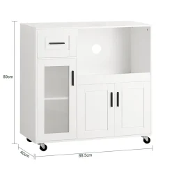 SoBuy FSB78-W Meuble Micro-Ondes avec 3 Portes, 1 Tiroir et Roulettes - Armoire de Cuisine Multi-Rangement Blanc