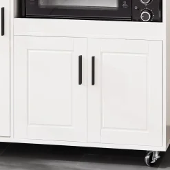 SoBuy FSB78-W Meuble Micro-Ondes avec 3 Portes, 1 Tiroir et Roulettes - Armoire de Cuisine Multi-Rangement Blanc