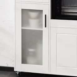 SoBuy FSB78-W Meuble Micro-Ondes avec 3 Portes, 1 Tiroir et Roulettes - Armoire de Cuisine Multi-Rangement Blanc