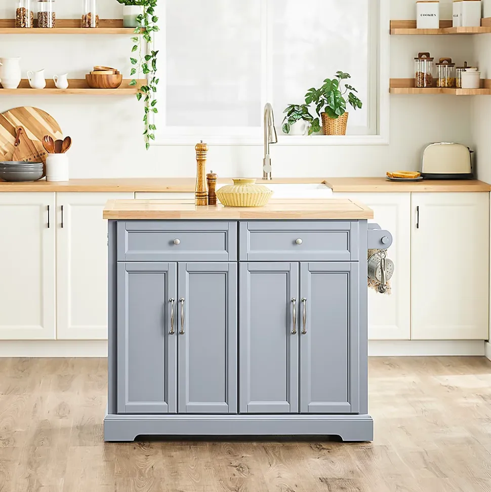 SoBuy Îlot de cuisine à 2 tiroirs Gris clair 115x71x92.5cm Fonctionnel FKW71-II-HG