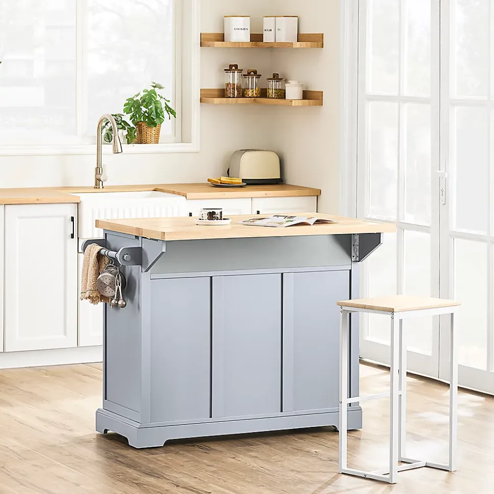 SoBuy Îlot de cuisine à 2 tiroirs Gris clair 115x71x92.5cm Fonctionnel FKW71-II-HG