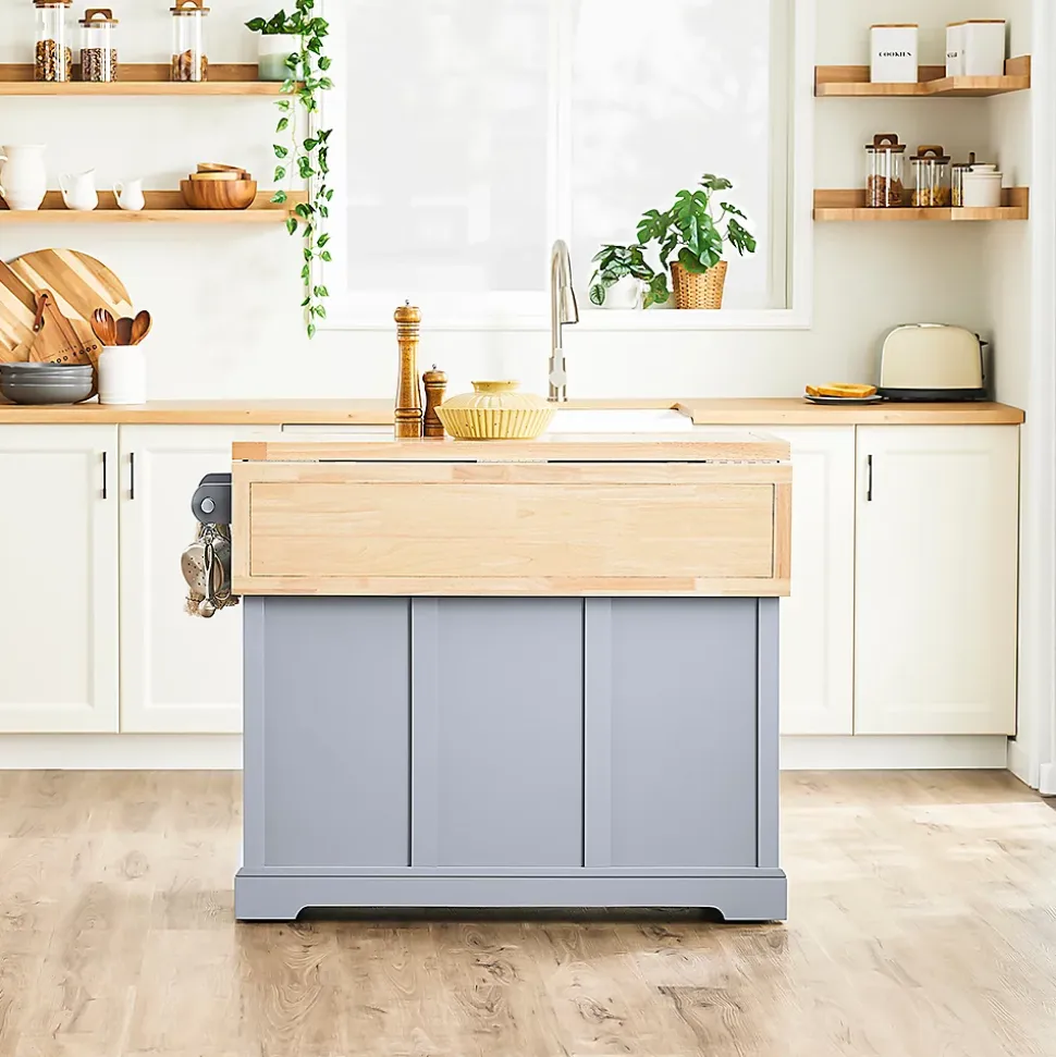 SoBuy Îlot de cuisine à 2 tiroirs Gris clair 115x71x92.5cm Fonctionnel FKW71-II-HG