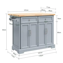 SoBuy Îlot de cuisine à 2 tiroirs Gris clair 115x71x92.5cm Fonctionnel FKW71-II-HG