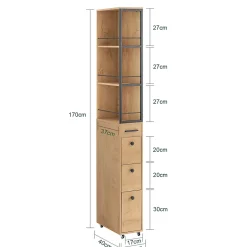 SoBuy Meuble de Rangement Étroit avec Roulettes, Chariot Compact Multi-Usages Naturel