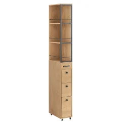 SoBuy Meuble de Rangement Étroit avec Roulettes, Chariot Compact Multi-Usages Naturel