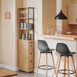 SoBuy Meuble de Rangement Étroit avec Roulettes, Chariot Compact Multi-Usages Naturel