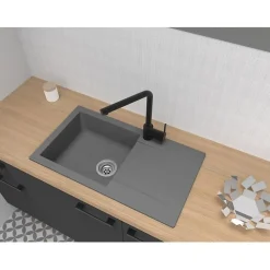 STRADOUR Evier a encastrer EINNA, en SMC GRIS BETON - 16, 1 bac, dim. 78 43,5 cm, vidage manuel