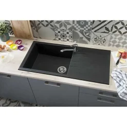 STRADOUR Evier a encastrer CUBE, en SMC NOIR PAILLETE - 06, 1 bac, dim. 100 50 cm, vidage manuel