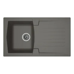 STRADOUR Evier cuisine a encastrer 1 bac + 1 egouttoir Arena - Resine - 86 x 50 cm - Gris beton