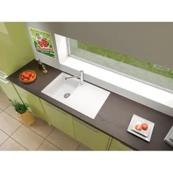 STRADOUR Evier cuisine a encastrer 1 bac + 1 egouttoir Arena - Resine - 86 x 50 cm - Blanc