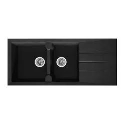 STRADOUR Evier cuisine a encastrer 2 bacs + 1 egouttoir Aloa - Resine - 116 x 50 cm - Noir