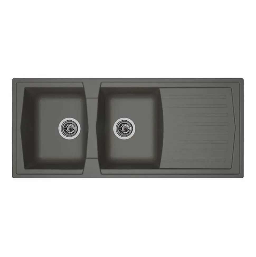 STRADOUR Evier cuisine a encastrer 2 bacs + 1 egouttoir Arena - Resine - 116 x 50 cm - Gris beton