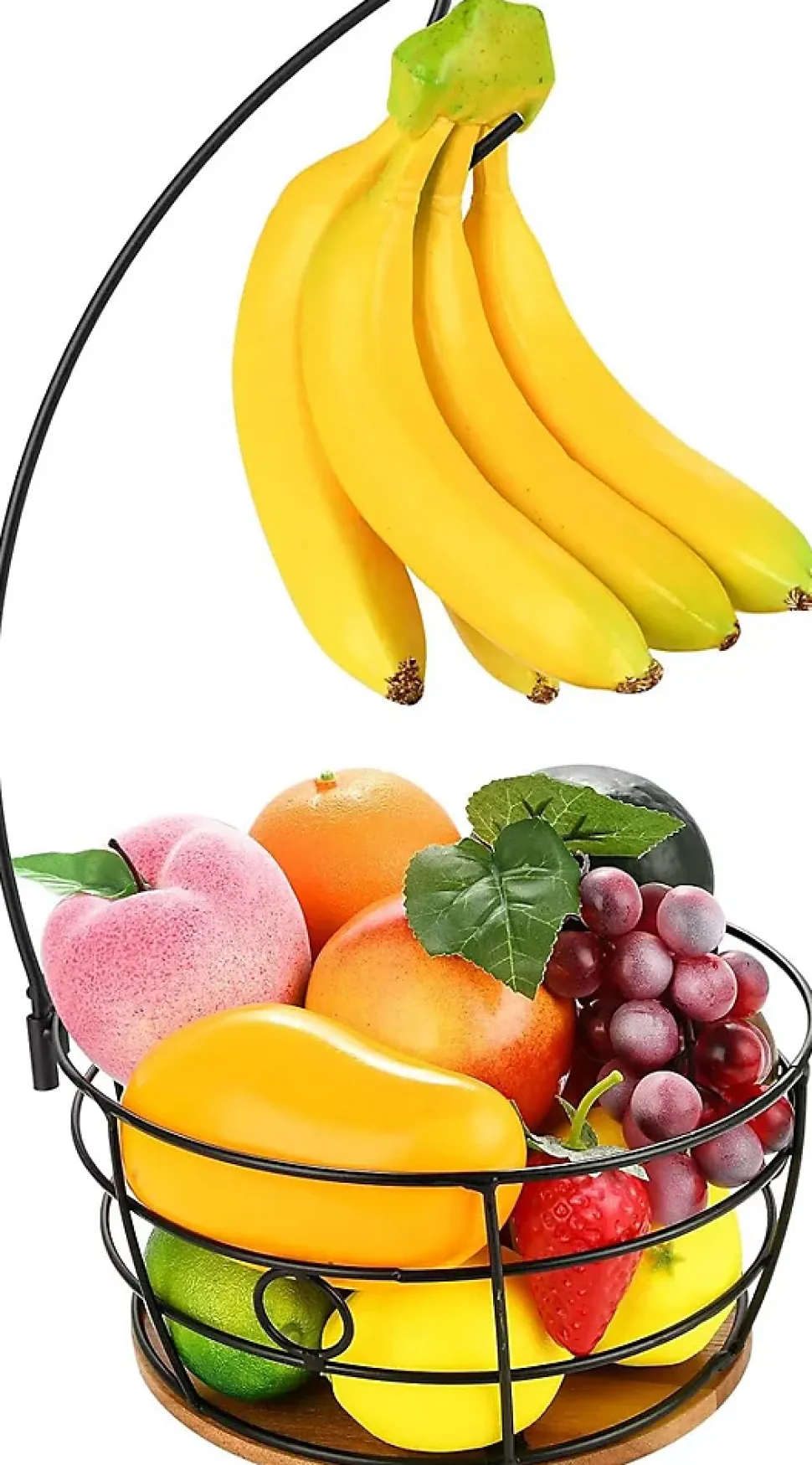 Support à bananes avec corbeille à fruits en bois et métal