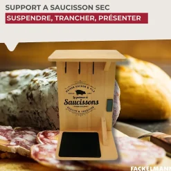 Support en bois pour saucisson sec avec crochets Fackelmann