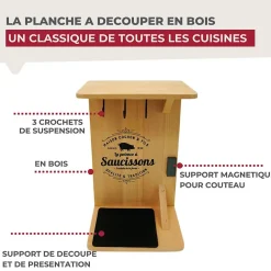 Support en bois pour saucisson sec avec crochets Fackelmann