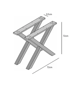 Supports Jeu de 2 Pieds en X en Bois massif laqué noir 72x72cm