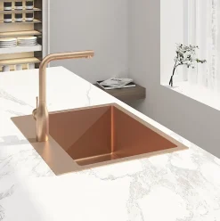 Swiss Aqua Technologies Timeless Évier de cuisine encastrable inox 304, 1 bac, 55x45x21 cm, Cuivre brossé PVD