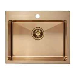 Swiss Aqua Technologies Timeless Évier de cuisine encastrable inox 304, 1 bac, 55x45x21 cm, Cuivre brossé PVD