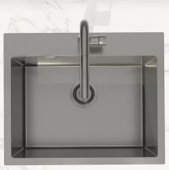 Swiss Aqua Technologies Timeless Évier de cuisine encastrable inox 304, 1 bac, 55x45x21 cm, Gun Metal brossé PVD