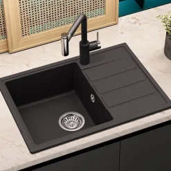 Swiss Aqua Technologies 62x44 cm évier avec égouttoir réversible en Granite, à encastrer, noir (SATSINKGE2B)