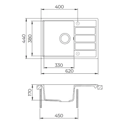 Swiss Aqua Technologies 62x44 cm évier avec égouttoir réversible en Granite, à encastrer, noir (SATSINKGE2B)