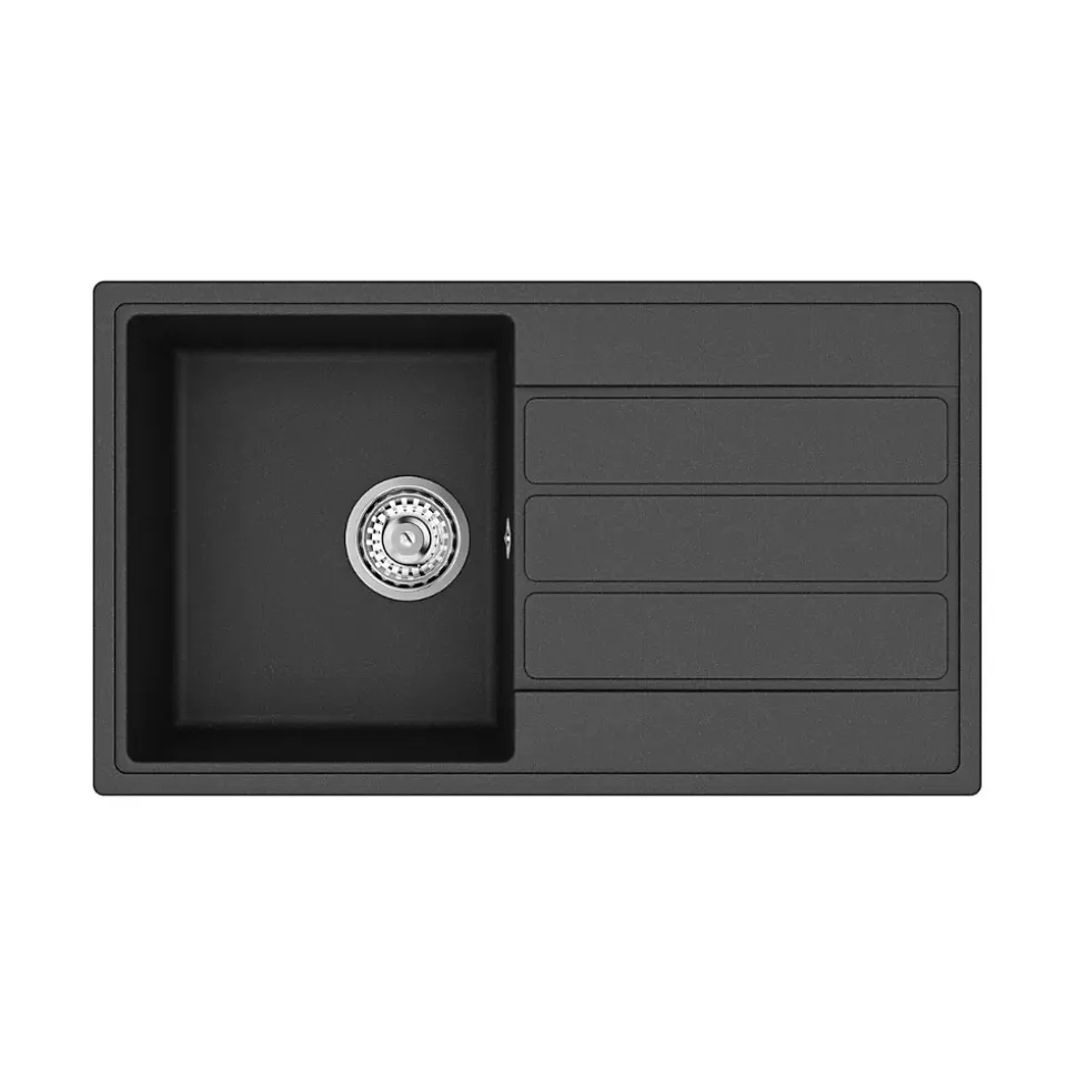 Swiss Aqua Technologies 76x44 cm évier avec égouttoir réversible en Granite, à encastrer, noir (SATSINKGE3B)