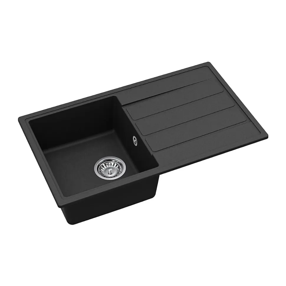 Swiss Aqua Technologies 76x44 cm évier avec égouttoir réversible en Granite, à encastrer, noir (SATSINKGE3B)