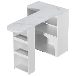 Table Bar Extensible 120(+80)x40x100cm, Plateau Marbre, Blanc