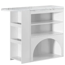 Table Bar Extensible 120(+80)x40x100cm, Plateau Marbre, Blanc