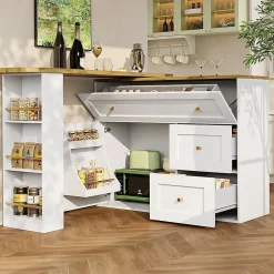 Table Bar Extensible 138-204x39x105cm, Îlot Cuisine, Blanc