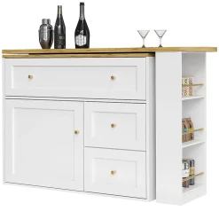 Table Bar Extensible 138-204x39x105cm, Îlot Cuisine, Blanc